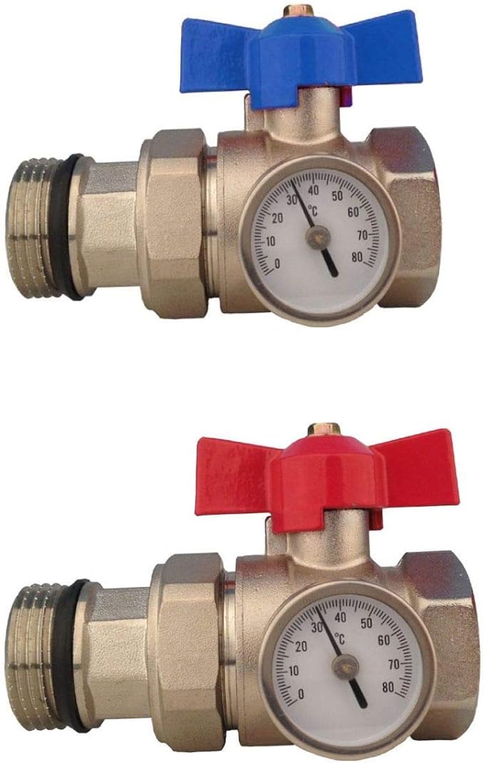 1 Inch Ball Valve With Thermomenter Blue And Red Handle