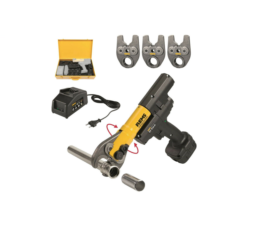 REMS Mini Press Gun 14.4V Battery Incl. 16,20,26 mm Crimping Tongs TH Jaws & Case