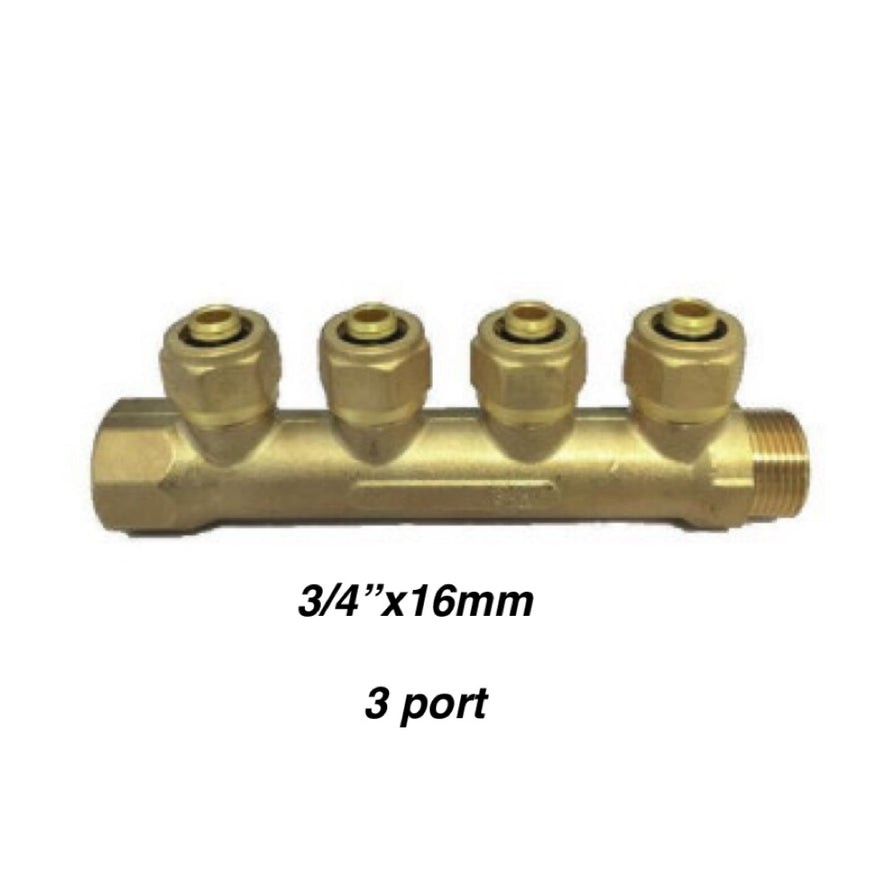 Brass Manifolds (With Adaptors) 3/4''x16mm -3 Port Manifold (771874K)