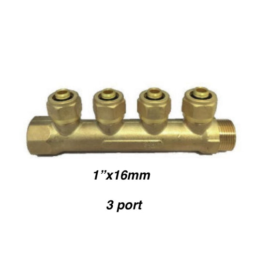 Brass Manifolds (With Adaptors) 1''x 16mm- 3 Port Manifold (771875K)