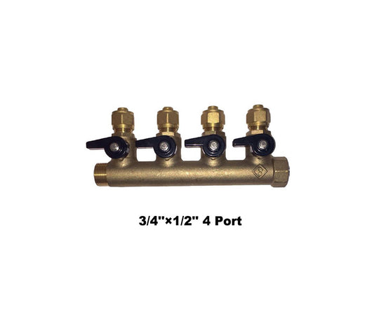 Brass Manifolds with ISO Valves (With Adaptors) 3/4''x1/2'' 4 Port Manifold+ISO (771895K)